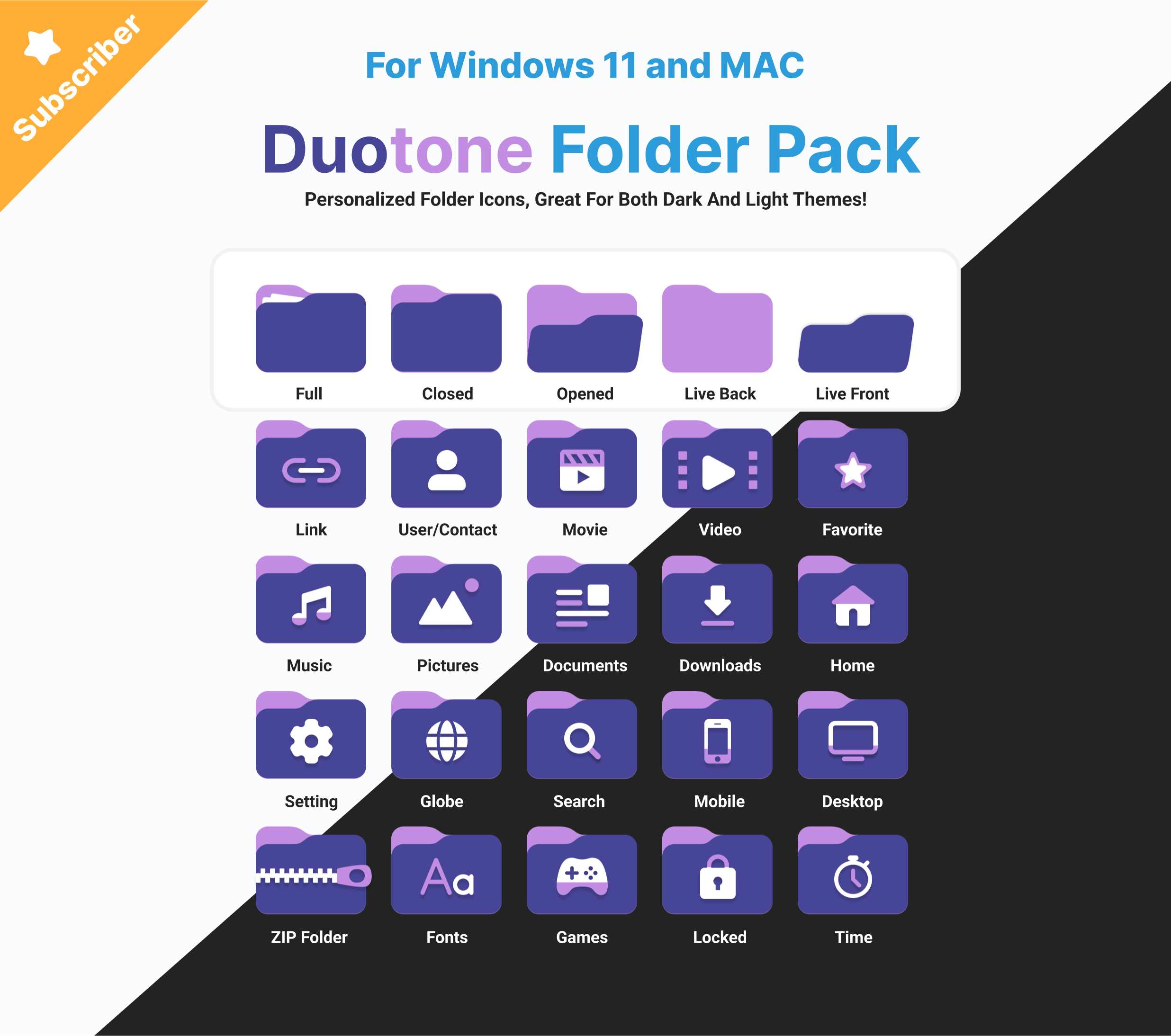Purple Duotone folder icon pack for Windows 11